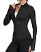 TNNZEET Sportjacke Damen Laufjacke Gym Tops Oberteil Yoga Langarm Sport Tshirt Fitness Trainingsjacke mit Daumenloch Reißverschluss,Schwarz,M
