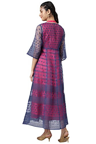 Image of Aurelia Women's Polyester Regular Fit A-Line Floral Printed Gilet with Embroidered Inner Kurta