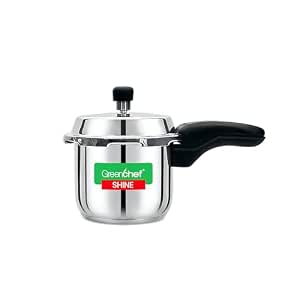 GREENCHEF Shine outer lid Stainless steel Pressure cooker 3 litre Induction Compatible and Gas stove - ISI Certified