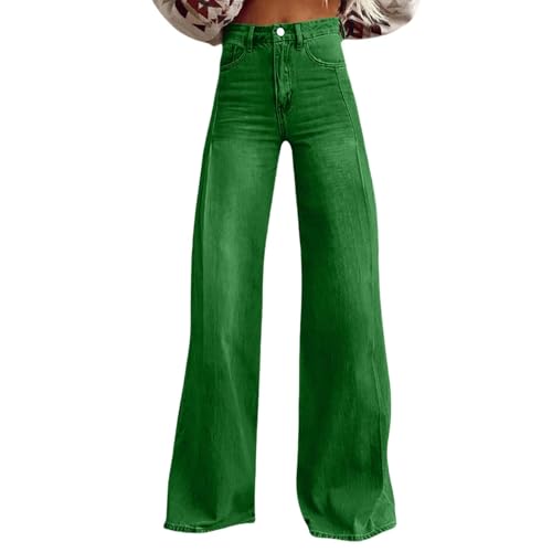Fall Jeans for Women with Pockets High Waist Strength Casual Jeans Wide Leg Baggy Flare Solid Color Denim Pants Fashion