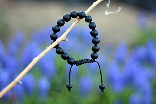 Bracelet perles onyx noir mat 8mm avec cordon tressé haute résistance