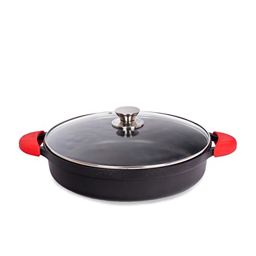 Valira Cazuelas - Cazuela Premium de 32 cm baja hecha en España, aluminio fundido con antiadherente reforzado, apta para inducción, incluye tapa y asas