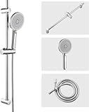 Auralum Saliscendi Doccia con Soffione, Set Doccia con Asta Doccia Saliscendi in Acciaio Inox (70cm), Inox Tubo Flessibile (150cm) e Soffione (4 Funzioni,12.7cm) con Supporto Soffione Doccia,Cromato
