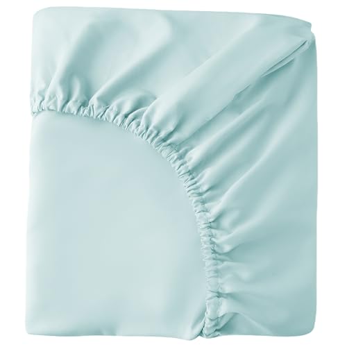 Image of HBHLFZ Crib Sheets for Boys, Girls, 28x52 Inch Fitted Crib Sheet - 8 Inch Deep Pocketed Fixed Sheet - Soft and Comfortable Microfibre - Fits Standard cot and Toddler mattresses, Light Blue