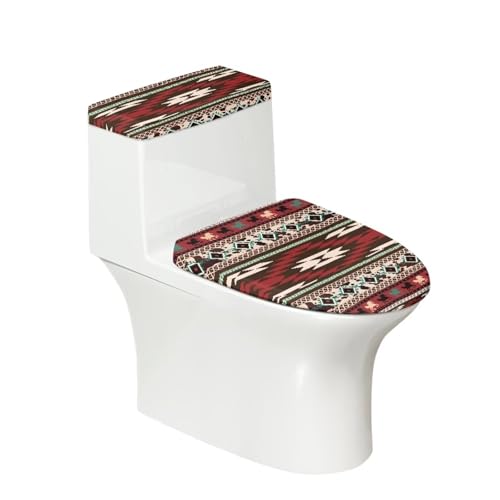 JUDENTIDOS Toilet Cover Toilet Seat Cover Set Southwest Red Aztec Horse Native American 2 Pieces Toilet Lid Seat Protective Cover with Elastic Bottom for Bathroom Decor Accessories