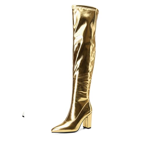 Bottes au-dessus du genou confortables à talons épais de 9cm et plateforme imperméable