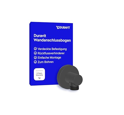 Duravit Universal Wandanschlussbogen, Brauseanschlussbogen mit runder Wandabdeckung, Schlauchanschluss, Schwarz Matt
