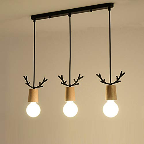 Lustre antler moderne E27 à 3 lampes suspendues en fer noir de style minimaliste