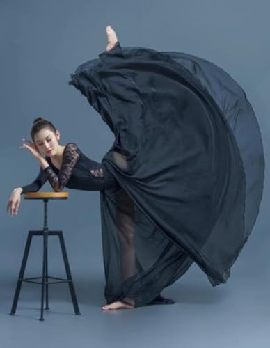 Tlmnu Women'S Lyrical Dance Skirt Gradient Color Chiffon Long Swing Sheer Wrap Skirts For Modern Ballet Performance B1-Black thumb #4