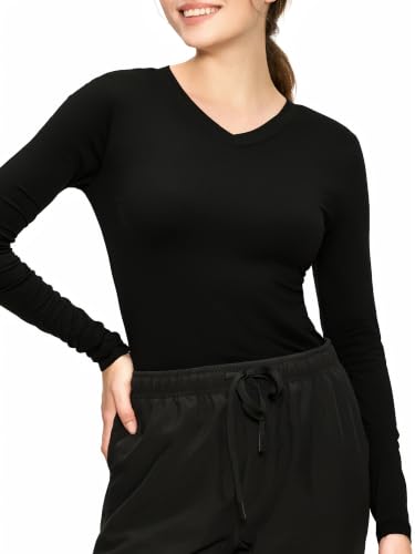 floralhue Women’s Long Sleeve Underscrub Tee, V-Neck Undershirt,Black, M by floralhue - Used condition - Image 2