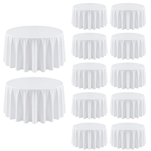 12 Pack Round Tablecloth 120 Inch Cloth White Tablecloth for Round Tables, Washable Polyester Table Cloth Stain and Wrinkle Resistant Decorative Table Cover for Wedding Party Dining Banquet