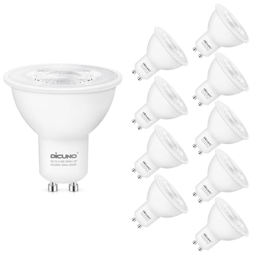 DiCUNO Lampadine LED GU10, 4.5W Equivalenti a 40W Alogene, 3000K Bianco caldo, 380 Lumen, 230V Spot MR16 LED, Senza Sfarfallio, Fascio 38°, Lampada Riflettore Non Dimmerabile, 10 Pezzi