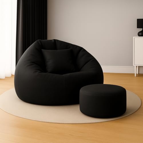 Image of karuto 4XL Bean Bag Cover with Footrest & Cushion (Without Beans) (Black, XXXXL)