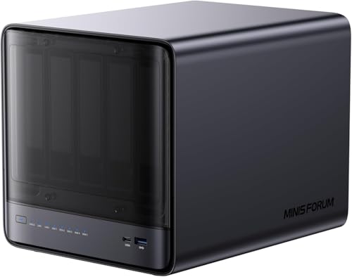 MINIS FORUM N5 Pro 5-Bay Desktop NAS, Ryzen AI 9 HX Pro 370 12C/24T CPU, ECC-Unterstützung, 128GB SSD, 10GbE+5GbE, 3×M.2 NVMe, OCuLink, 4K HDMI/2×USB4, PCIe ×16, MinisCloud OS (ohne HDD)