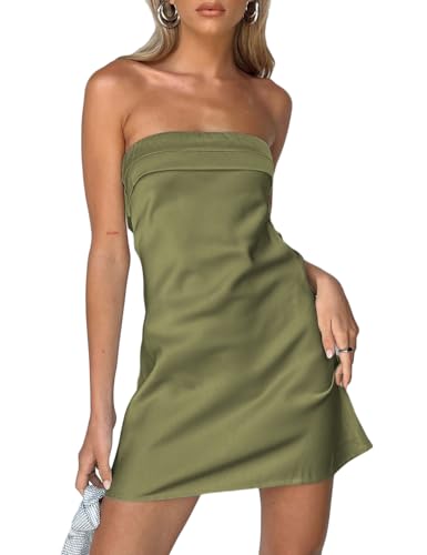 Image of Realtix Womens Satin Silk Backless Strapless Mini Dress Sexy Low Back Tube Club Party Dress for Women