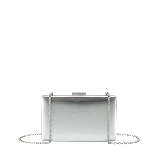 MODELISA   Bolso Clutch De Fiesta Elegante Efecto Metalizado Cadena De Hombro Boda Evento Ceremonia Para Mujer (Plata)