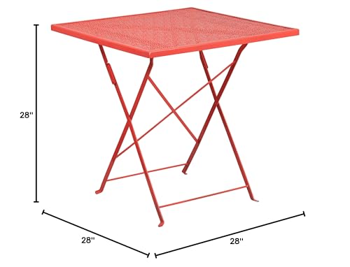 Flash Furniture CO-1-RED-GG Oia Commercial Grade 28 Inch Square Coral Indoor-Outdoor Steel Folding Patio Table thumb #2
