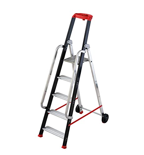 Hailo - Escabeau Professionnel de Chantier Roulant Pliable en Aluminium 5 marches Hailo