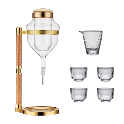 Liquor Dispenser Glass Whiskey Dispenser - Ice Cold Sake Server - Sturdy Drink Jug for Parties & Home Use (gold)