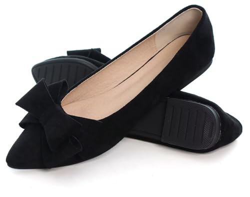 Image of SAILING LU Womens Bowknot Ballet Flats Pointy Toe Suede | Casual Flat Shoes, Dressy Wear to Work, Moccasins, Slip-Ons