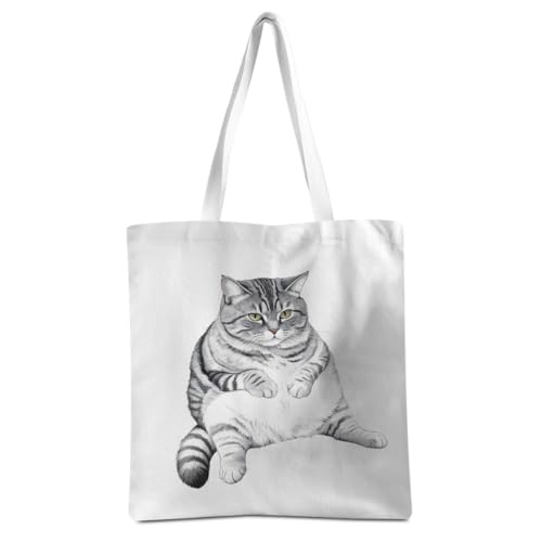 Lovdazzles Chubby Grey Tabby Cat Pattern Tote Bags for Women Friends, Large Capacity Portable Travel Beach Bags, Reusable Shopping Bag Tote Bag for Vacation Work Gym, Travelling bags Cat Lover Gifts