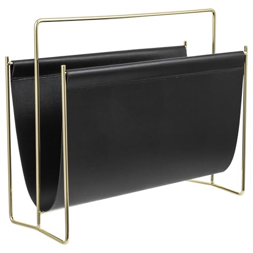 Consejos para Comprar Revisteros decorativos Top 10. 46 MyGift - Revistero Organizador de Piel sintético Negro Moderno de 15 Pulgadas y Metal Chapado en latón, Soporte para revistas, periódicos y Libros Estilo Honda para el...