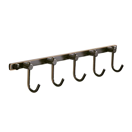 WINCASE Bronze Towel Hooks, Bathroom Rail Hook Rack Wall Mounted, Antique Oil Rubbed Brass Cloth Coat Rack with 5 Hooks Farmhouse