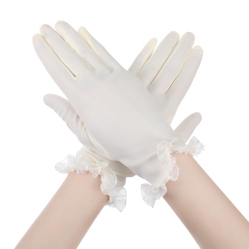 Yolev Hochzeitshandschuhe Opera Fest Party Handschuhe Braut Kurze Handschuhe mit Perlen Elegant Formelle Oper Hochzeits Anzughandschuhe für Damen Braut Kostüm Hochzeit...