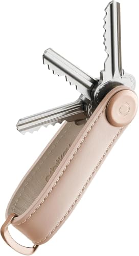 Orbitkey Leather Key Organizer - Durable, Stainless Steel Locking Mechanism, Slim & Quiet Profile - Holds up to 7 Keys, Blush with Blush Stitching