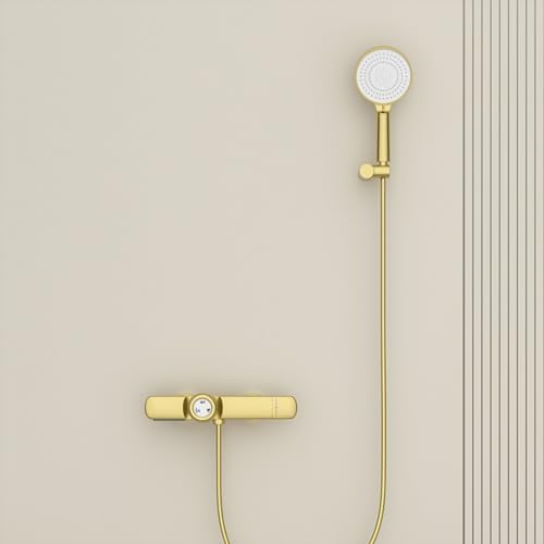 XJTNLB Grifo Termostatico Ducha Oro Cepillado Grifo Bañera Cascada 3 Modos Conjunto de Grifo Termostatico de Ducha y Bañera