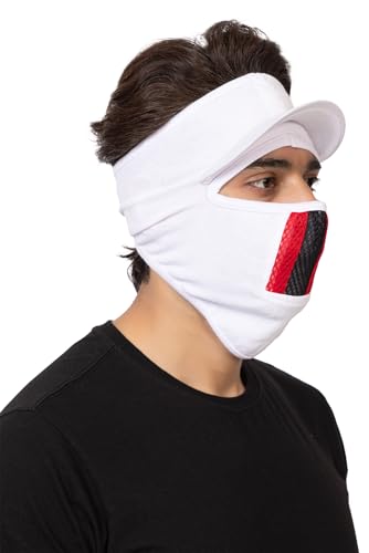 Image of Gajraj Unisex Cotton Anti Pollution Dust Sun Protecion Full Face Cover Mask with Air Filter Mesh and Visor (White) (Mask with Air filter and Visor)