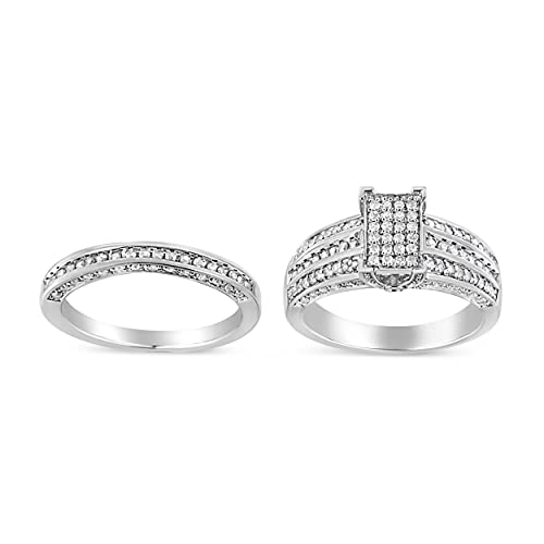 Haus of Brilliance .925 Sterling Silver 3/4 Cttw Prong Set Round Diamond Composite Engagement Ring and Band Set (I-J Color, I3 Clarity) - Size 7.5