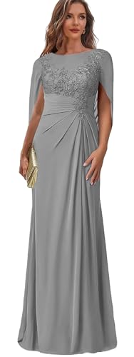 Mermaid Mother of The Bride Dresses with Cape Lace Appliques Chiffon Wedding Guest Dress Formal Gowns3