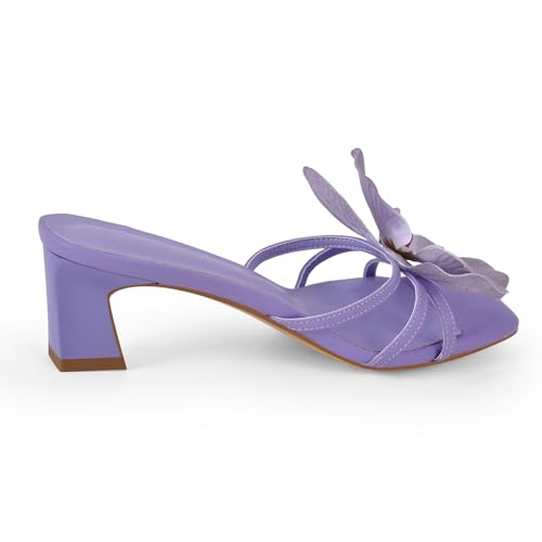 Women's Square Toe Block Mid Heels Floral Slides Sandals4