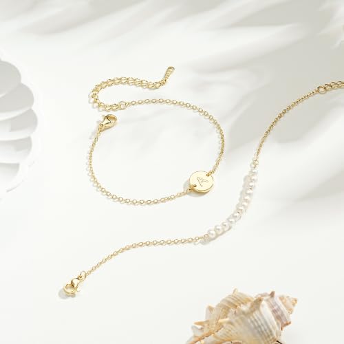 Image of Ritach Gold Initial Bracelets for Women Girls, Freshwater Pearl Bracelet