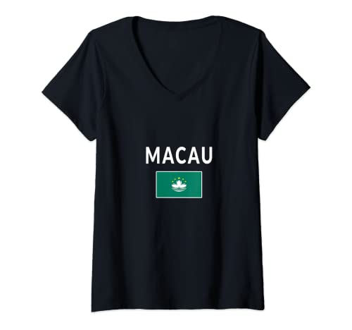 Mujer Macao T-shirt Macao Tee Bandera recuerdo Regalo Beijing Camiseta Cuello V