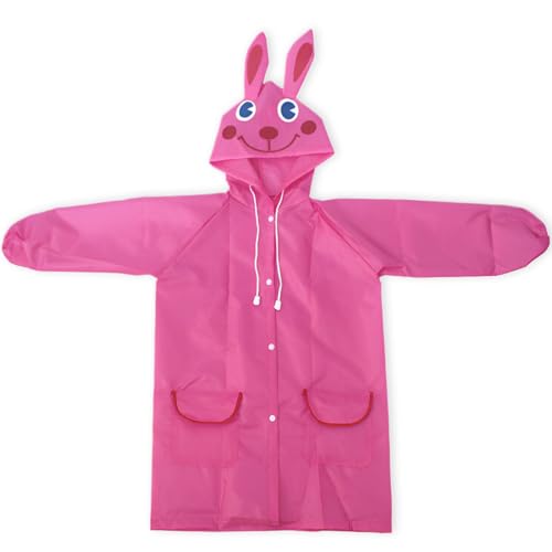 BLPRKOT Poncho De Lluvia Para Niños Chubasquero Reutilizable Grueso Chaqueta De Poncho De Lluvia Poncho Impermeable Para Niños Y Niñas Gorro de conejo (rosa