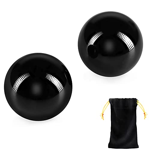 Black Obsidian Baoding Balls, Chinese Health Exercise Massage Balls with Carry Pouch for Stress Relief Hand Exercise Balls