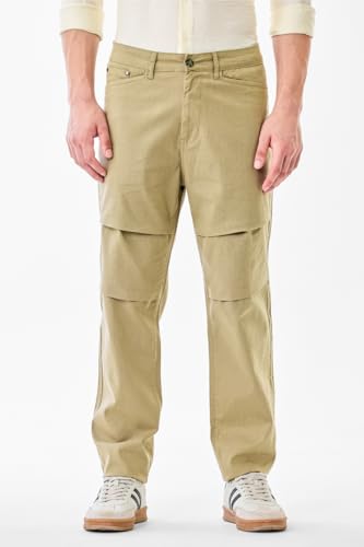 Image of SNITCH Men Casual Trousers | Baggy Fit Wide-Leg Relaxed Style with Textured Pattern & Utility Pockets | Cotton Blend Fabric for Summer & Everyday Comfort