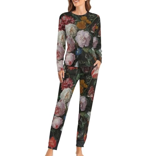 Pyjama femme anti-irritation Fleur ensemble manches longues contre le froid nocturne