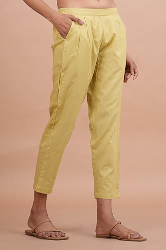 Image of Women's Cotton Ankle Fit Trouser Pants for Women & Girls | Women Regular Fit with Two Pocket Trouser for Office School Formal Casual Daily Use