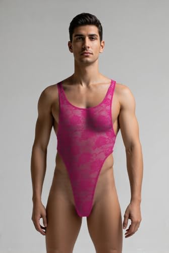 Men's Sexy Rose Lace High Cut Underwear One-Piece Undershirt Muscle Shirt Skinny Bodysuit Clubwear4