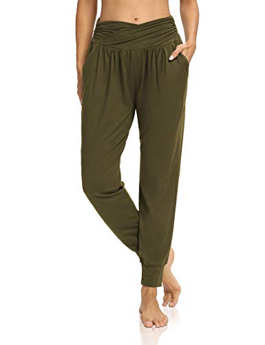 DIBAOLONG Womens Yoga Sweatpants Loose Workout Harem Joggers Casual Comfy Lounge Pajama Pants with Pockets Army Green M