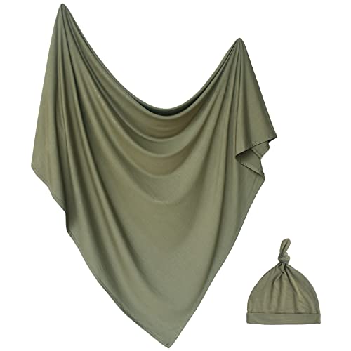 Image of Aijoviko Newborn Swaddle Blanket with Hat Set Baby Swaddle Set Hospital Receiving Blankets for Girls Boys(Olive,45"*45")