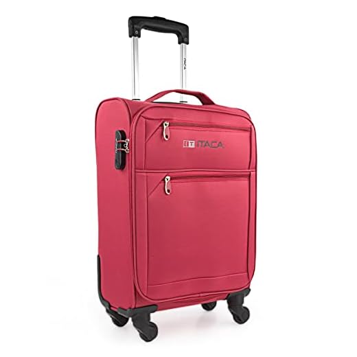 ITACA - Maleta Cabina Avion 55x40x20 cm Trolley 4 Ruedas 55 cm poliéster EVA. Equipaje de Mano. Semi Blanda, Ligera. Mango Asas Candado. Low Cost Ryanair. 701050, Color Granate