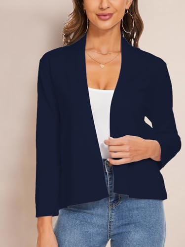 Women's 3/4 Sleeve Cardigan Knit Sweaters Cropped Open Front Shrug