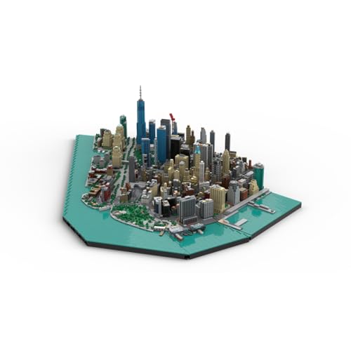 Xbrtmbuild New York City Manhattan Downtown Skyline Architecture Buildings, 1:2000 MOC-221106 Modular House Building Set Designed by Taters, 10523 Pieces Landmark Street View Bricks for Adults