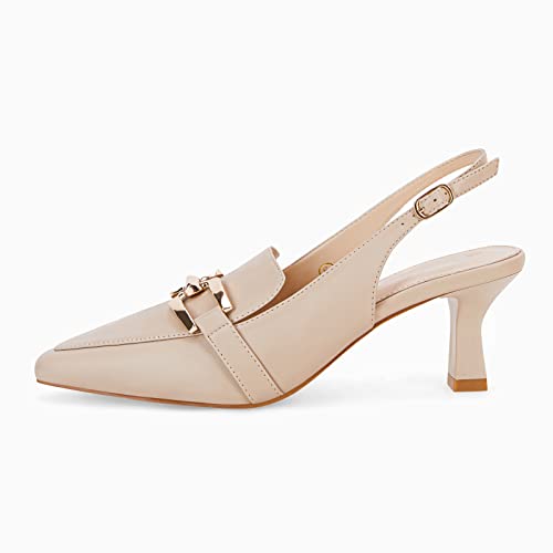 Image of Fashare Womens Slingback Heels Kitten Low Dress Shoes Closed Toe Metal Chain Elegant Work Pumps