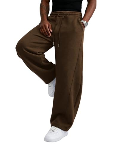 Image of Wangdo Men's Baggy Sweatpants Wide Leg Lounge Cotton Jogging Pants Casual Elastic Waist Joggers with Pockets