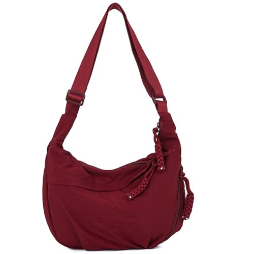 Bolsa tiracolo crescente para mulheres, bolsa Hobo de nylon folgada, bolsa espaçosa, bolsa transversal para compras no trabalho, Vinho tinto, One Size